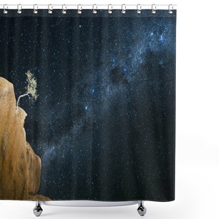 Personality  An Tree Grows In An Impossible Position Under The Milky Way.  Shower Curtains