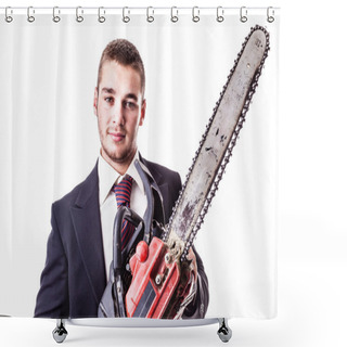Personality  Businessman With Red Chain Saw Shower Curtains