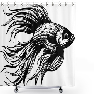 Personality  Betta Fish - Black And White Vector Illustration Shower Curtains