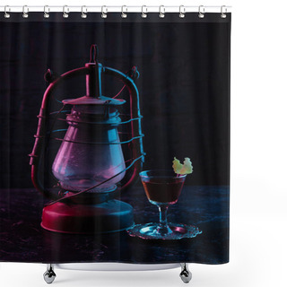Personality  Close-up View Of Old Gas Lamp And Glass With Alcohol Sazerac Cocktail Shower Curtains