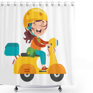 Personality  Funny Kid Driving Colorful Motorcycle Shower Curtains