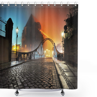 Personality  Beautiful View Of The Old Town Bridge At Night Shower Curtains