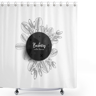 Personality  Vector Round Banner With Barberry. Modern Banner With Hand Drawn Berries. With Place For Text. Healthy Food. Great Design For Natural And Organic Products, Label, Poster, Packaging Design. Shower Curtains