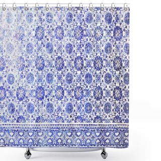 Personality  Mosaic Tiles, Portugal Azulejo Classic And Traditional. Blue Patterned Wall, Medieval Ceramics Tiles, Heritage. Painted Panel With A Round Geometric Pattern. Mauritanian Wall Shower Curtains