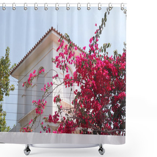 Personality  Spanish House And Pink Flowers Shower Curtains