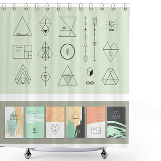 Personality  Collection Of Trendy Cards With Geometric Shapes, Hand Made Textures Made By Ink Shower Curtains