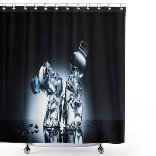 Personality  Crumpled Plastic Bottles Of Water On Dark  Shower Curtains