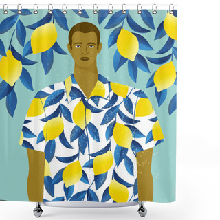 Personality  Handsome Man In A Shirt With Lemons Print On Lemon Tree Background. Shower Curtains