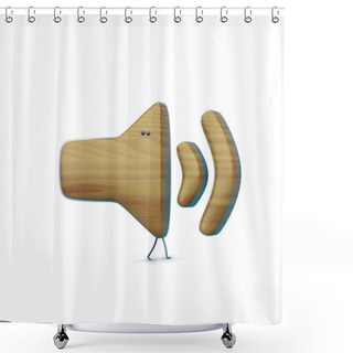 Personality  3D Illustration Icon Loudspeaker, Character With Legs And Eyes, Wooden Texture White Background Shower Curtains