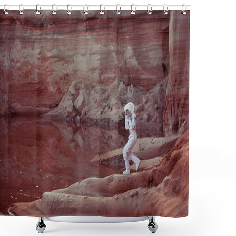 Personality  Water On Mars, Futuristic Astronaut, Image With The Effect Of Toning Shower Curtains