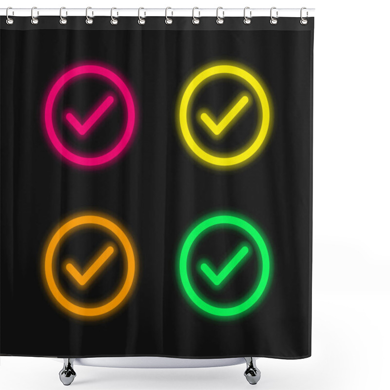 Personality  Accept Circular Button Outline Four Color Glowing Neon Vector Icon Shower Curtains