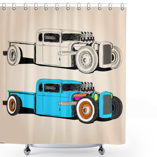 Personality  Hot Rod Car Vector Sketch Set Shower Curtains