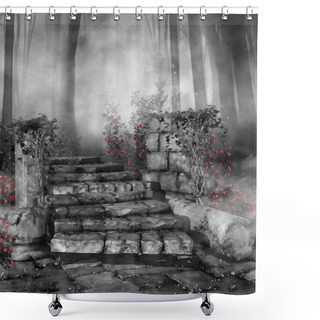 Personality  Ruins With Red Roses Shower Curtains