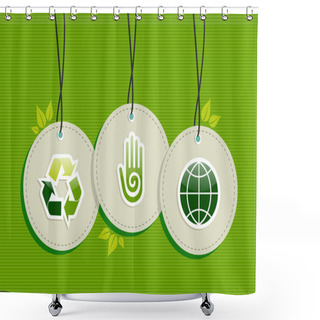 Personality  Hanging Green Recycle Planet Earth Icons Set Shower Curtains