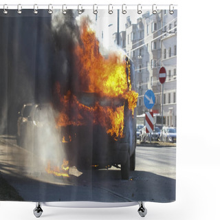 Personality  Burning Van With Large Flames And Black Smoke Shower Curtains
