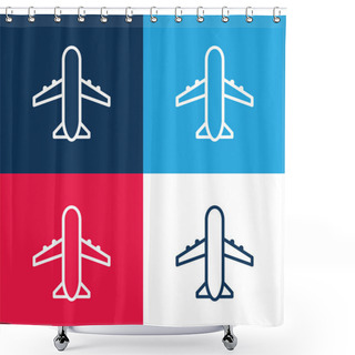 Personality  Airport Sign Blue And Red Four Color Minimal Icon Set Shower Curtains