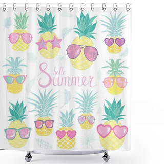 Personality  Set Of Pineapples. Exotic Fruit. Vector Illustration Shower Curtains