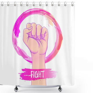Personality  Female Hand With Fist Raised Up In Pink Hand Drawn Watercolor Circle Shower Curtains