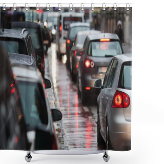 Personality  Cars In A Traffic Jam At Rush Hour In The Rainy City Shower Curtains