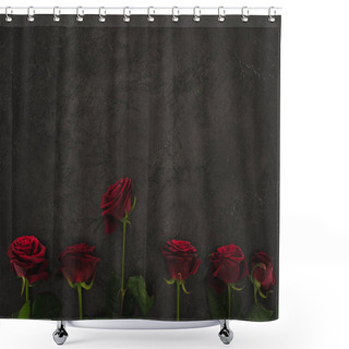 Personality  Top View Of Arranged Red Roses On Dark Surface Shower Curtains