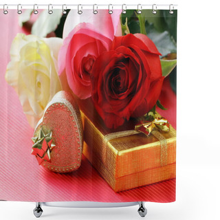 Personality  Fresh Roses And Gifts For The Holiday Valentines Day Shower Curtains