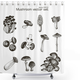 Personality  Mushroom Vector Set Hand Drawing Shower Curtains
