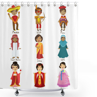 Personality  Kids In National Costumes Set Shower Curtains