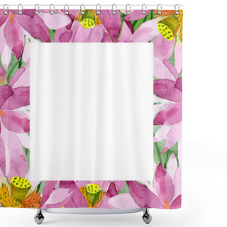 Personality  Beautiful Purple Lotus Flowers Isolated On White. Watercolor Background Illustration. Watercolour Drawing Fashion Aquarelle. Frame Border Ornament. Shower Curtains