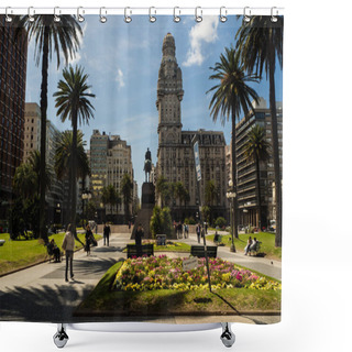 Personality  Main Square In Montevideo, Plaza De La Independencia, Salvo Palace Shower Curtains