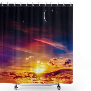 Personality   Crescent Moon With Beautiful Sunset Background . Generous Ramadan . Religion Background  Shower Curtains