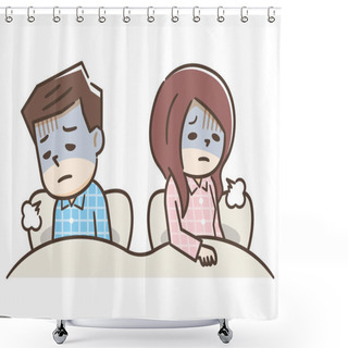 Personality  Asian Couples Quarrel Sit In Bed ,they Argue Not To Talk To Each Shower Curtains