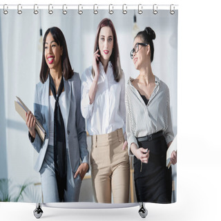 Personality  Young Multiethnic Businesswomen Walking At Office Shower Curtains