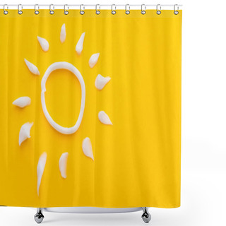 Personality  Top View Of Sun Sign From Sunscreen On Yellow Background  Shower Curtains