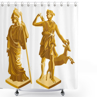 Personality  Wo Greek Golden Statues Of Warrior And Shepherd Shower Curtains