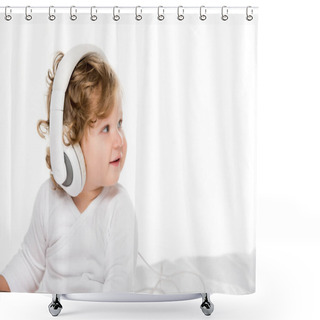 Personality  Smiling Toddler In Headphones Shower Curtains