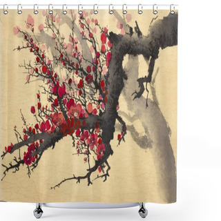 Personality  Flowering Plum Branch Shower Curtains
