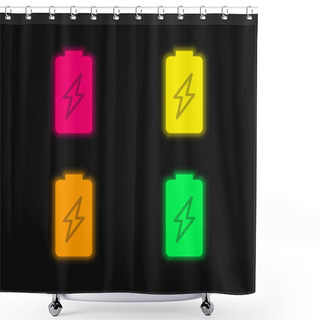 Personality  Battery Four Color Glowing Neon Vector Icon Shower Curtains