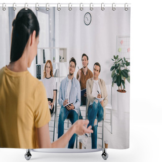 Personality  Selective Focus Of Business People Listening To Female Mentor During Business Training Shower Curtains