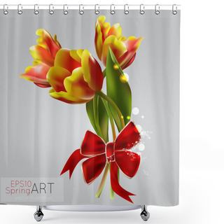 Personality  Spring Background With Tulips. Vector Illustration. Shower Curtains