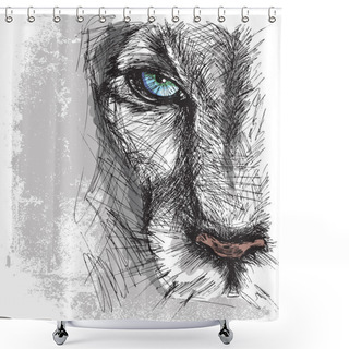 Personality  Hand Drawn Sketch Of A Lion Looking Intently At The Camera Shower Curtains