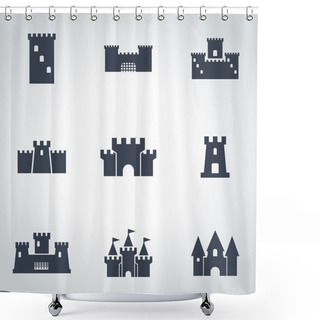 Personality  Vector Black Castle Icon Set Shower Curtains