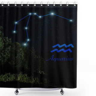 Personality  Dark Landscape With Night Starry Sky And Aquarius Constellation Shower Curtains