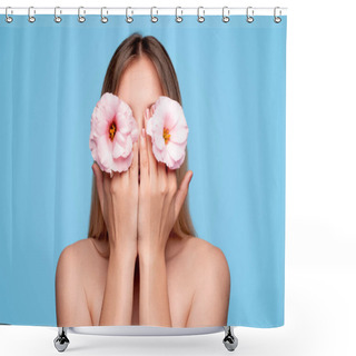 Personality  Anonymous Woman Hiding Face Behind Hands And Flowers Shower Curtains
