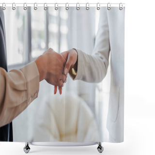 Personality  Cropped View Of Businesswomen Shaking Hand Sin Office  Shower Curtains