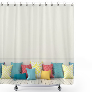 Personality  Colorful Cushions And A White Wall  Shower Curtains
