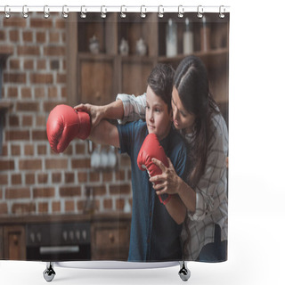 Personality  Mother And Son Practice Boxing Shower Curtains