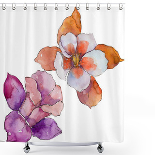 Personality  Watercolor Colorful Aquilegia Flower. Floral Botanical Flower. Isolated Illustration Element. Aquarelle Wildflower For Background, Texture, Wrapper Pattern, Frame Or Border. Shower Curtains