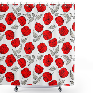 Personality  Pattern Of Flowers, Poppies Black Red And White Shower Curtains