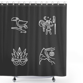 Personality  Brazilian Carnival Chalk White Icons Set On Black Background. Tr Shower Curtains