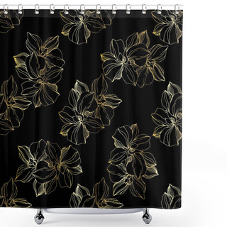 Personality  Vector Golden Orchid Botanical Flower. Engraved Ink Art. Seamless Background Pattern. Fabric Wallpaper Print Texture. Shower Curtains